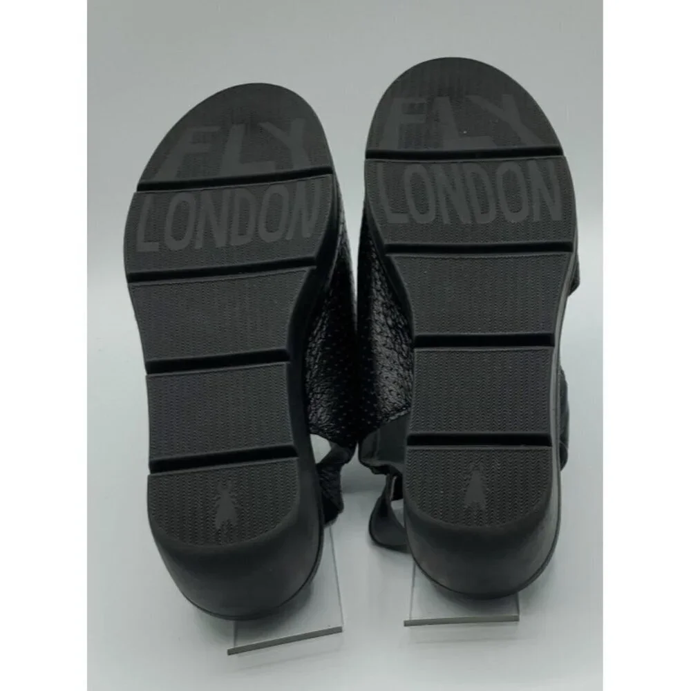 Fly London Women's Black Corners Sandal Peep Toe Size 36 US 5.5 - 6